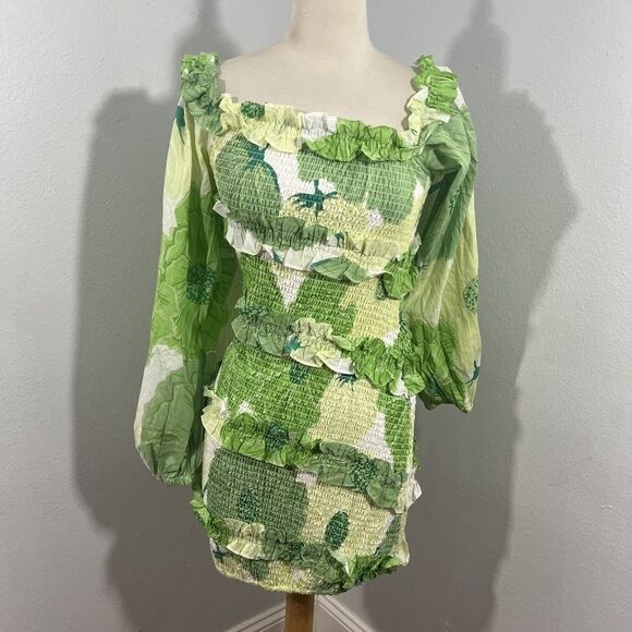 Sabo Mini Dress Women Berlyn Shirred Ruffle Party Vacation 90s Y2K - Picture 1 of 12